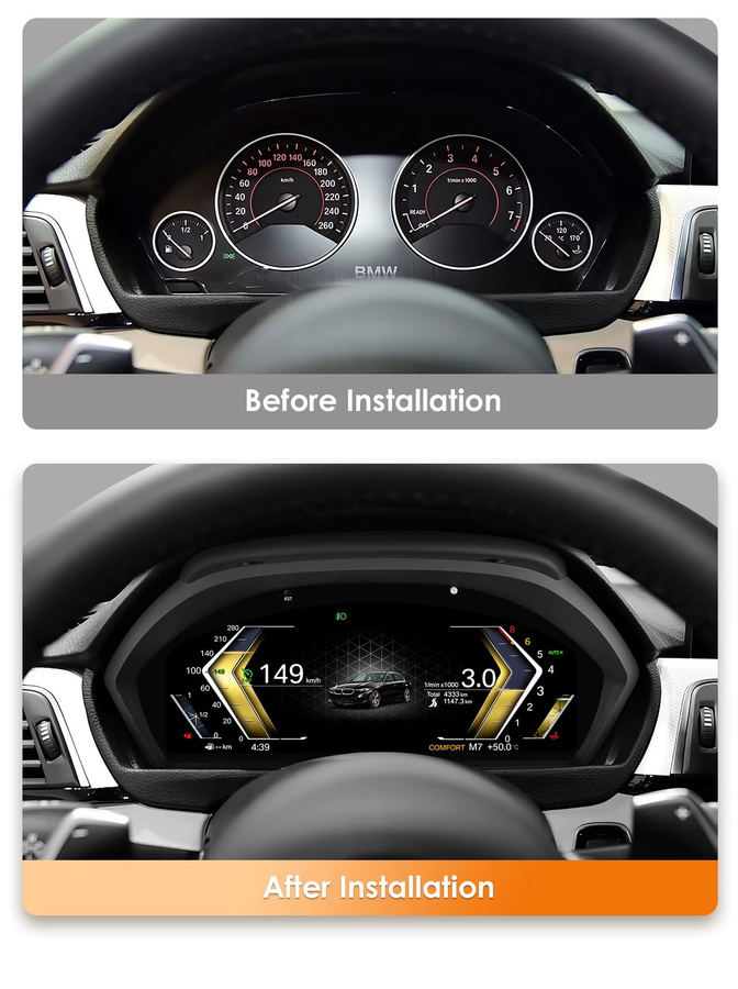 OSSURET Digitales 12,3-Zoll LCD Armaturenbrett Display für BMW 3er F30 F31 F34 und 4er F32 F33 F36 NBT EVO Modelle 2013-2020 in Schwarz - Bild 2