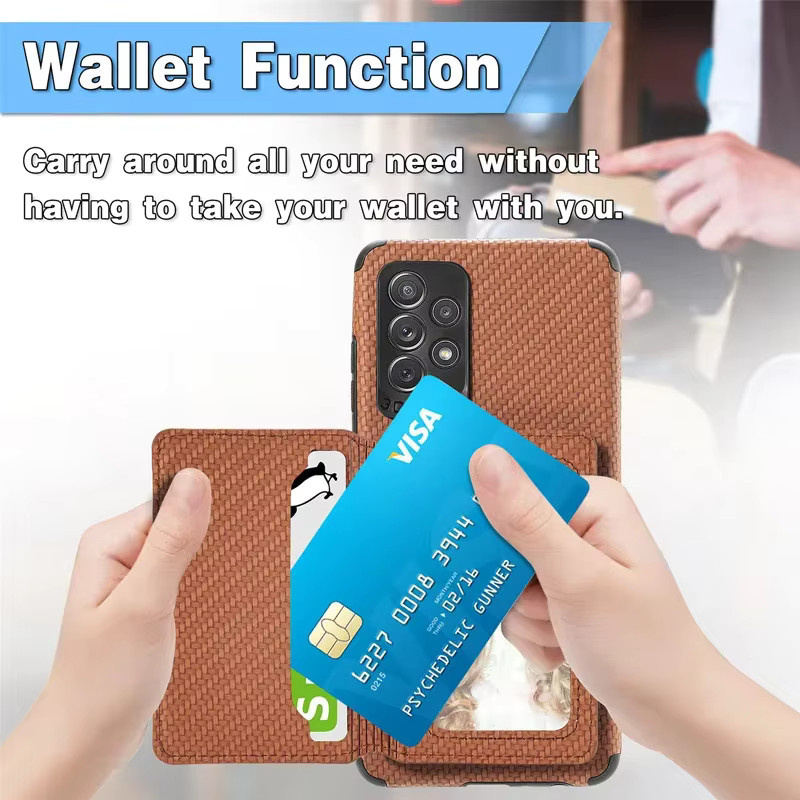 Magnetische Leder-Brieftasche mit RFID-Schutz und Kohlefaser-Design als Kartenhalter Hülle für Samsung Galaxy S25 S24 S23 S22 S21 Ultra Plus und S20 FE in Beige oder Braun - Bild 2