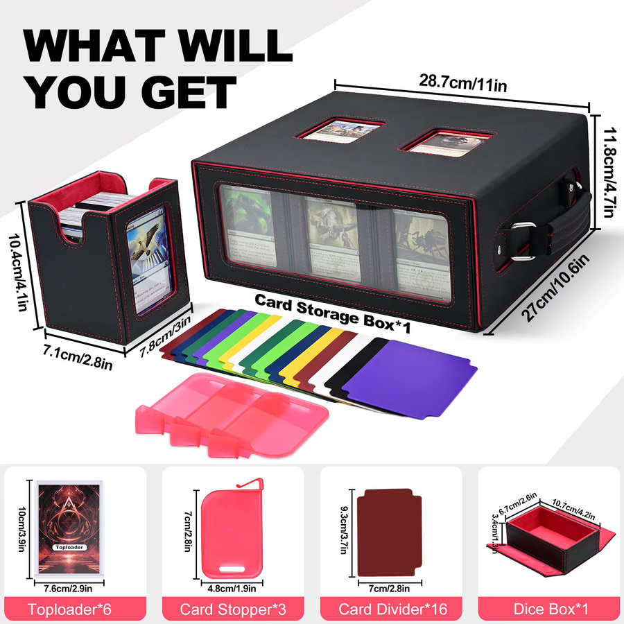 RyshePro Sammelkarten-Aufbewahrungsbox Commander Deck Box, 7-in-1, Schwarz, Rot - Bild 2