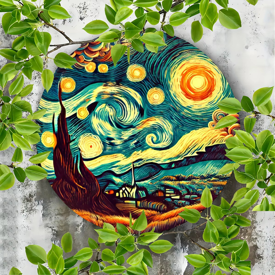 Runde Wanddeko aus Metall von Potdemiel mit Van-Gogh Sternennacht Design in Mehrfarbig, Durchmesser: 20 cm - Bild 5