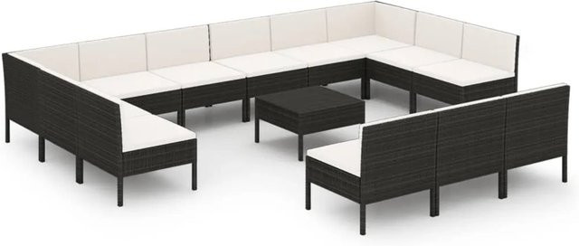 vidaXL 14-tlg. Garten-Lounge-Set aus Poly Rattan in Schwarz mit Auflagen und Couchtisch - Bild 1