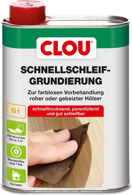 Clou Schnellschleif-Grundierung Transparent für Holz, lösemittelbasiert, 250 ml - Bild 1