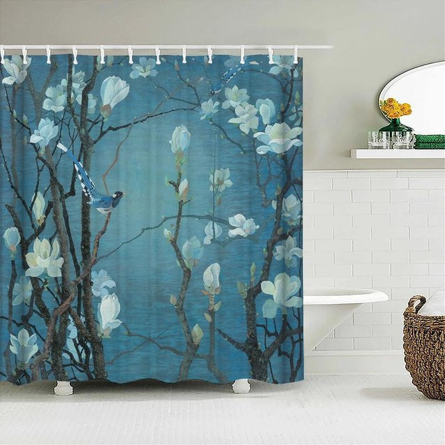Wasserdichter Duschvorhang im chinesischen Stil mit Blumen und Vögeln von Household supplies MH, B/H: 180 x 220 cm - Bild 1
