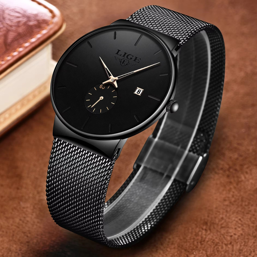 LIGE Chronograph, Edelstahl, Schwarz, Herren - Bild 3