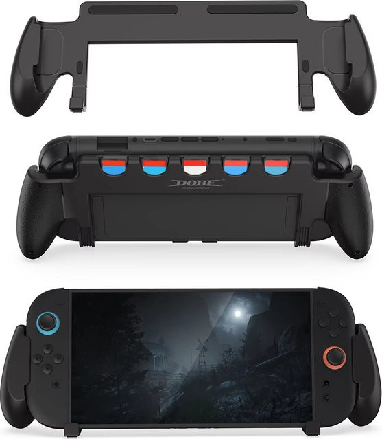 ALLOET Ergonomischer Griffhalter für Nintendo Switch 2 mit Ständer und 5 Spielkartenfächern in Schwarz - Bild 1