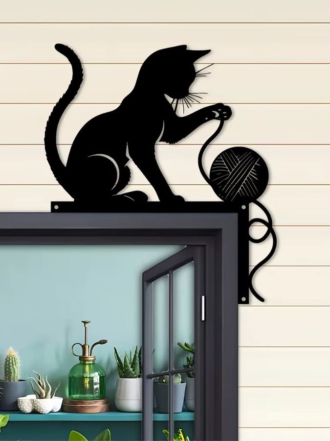 DDPNKL Katzen-Silhouette aus Metall in Schwarz als hängendes Dekoschild - Bild 3