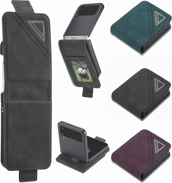 Luxus Leder Schutzhülle mit Kartenhalter und Brieftasche für Samsung Galaxy Z Flip 5G in Rot - Bild 1