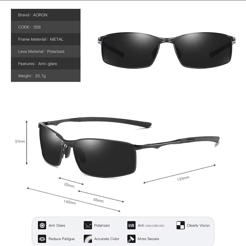 Aoron Sonnenbrille, Unisex, Vollrand, rechteckig, Metall, schwarz, polarisiert - Bild 4