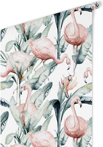 K&L Wall Art Vliestapete Kinder Tropen Dschungel Flamingo mehrfarbig matt - Bild 1