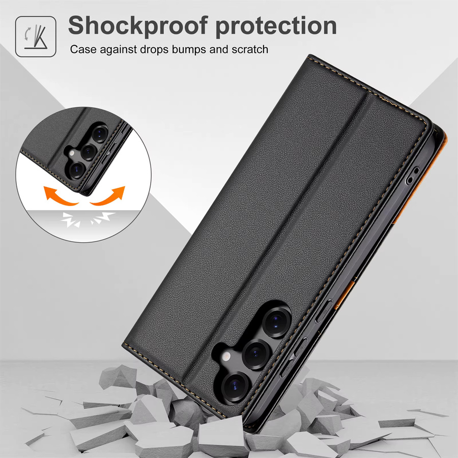 Business Lederhülle Flip Wallet Cover für Samsung Galaxy A17 A37 A57 A16 A36 A56 A26 A07 A55 A35 A15 A54 A34 A14 A53 A33 A13 in Schwarz - Bild 5
