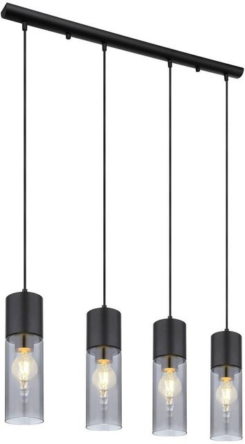 Globo Pendelleuchte Annika 4-flammig Schwarz Matt Metall mit Rauchglas E27 B/T/H: 90 x 9 x 156 cm - Bild 1
