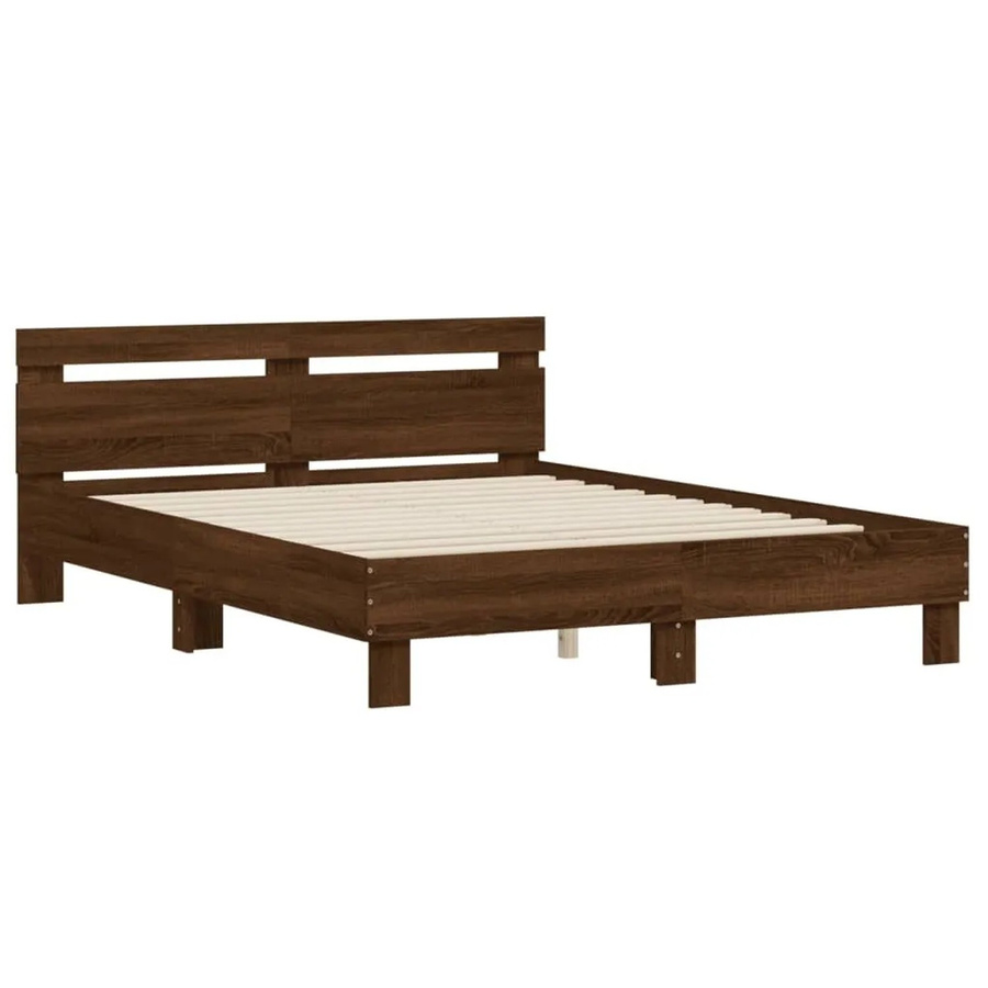 vidaXL Bettgestell mit Kopfteil in Braun Eichen-Optik, B/T/H: 140 x 190 x 145 cm - Bild 2