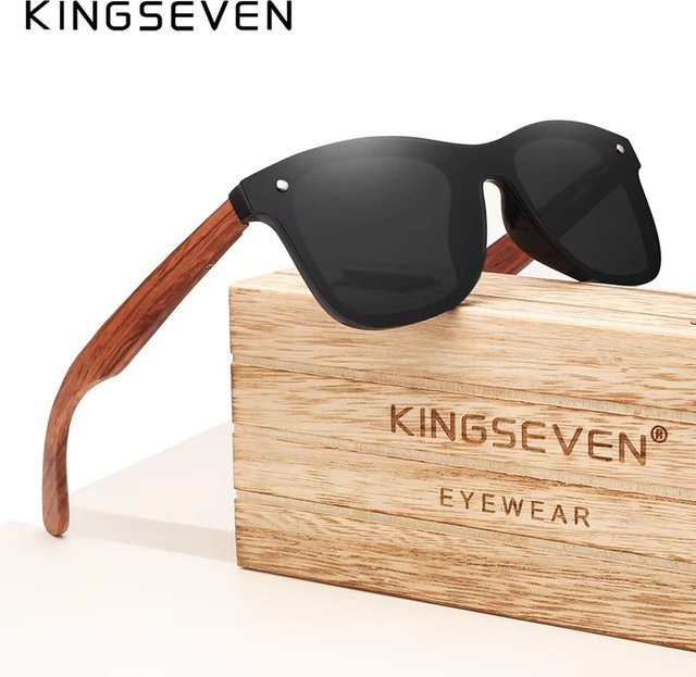 KINGSEVEN Sonnenbrille, Holz, Vollrand, square, schwarz, Unisex - Bild 1