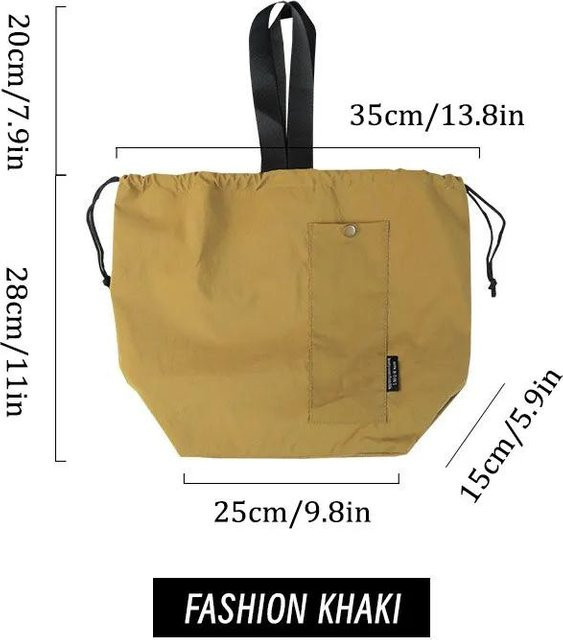Isolierte Lunchtasche aus Baumwoll-Canvas von Love Home Garden in Khaki, groß mit Kordelzug für Bento-Boxen und Picknick, B/T/H: 25,0 x 35,0 x 28,0 cm - Bild 1