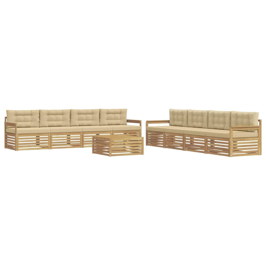 vidaXL Outdoor-Sofagarnitur 9-teilig aus Akazienholz mit Kissen in Weiß und Beige - Bild 2