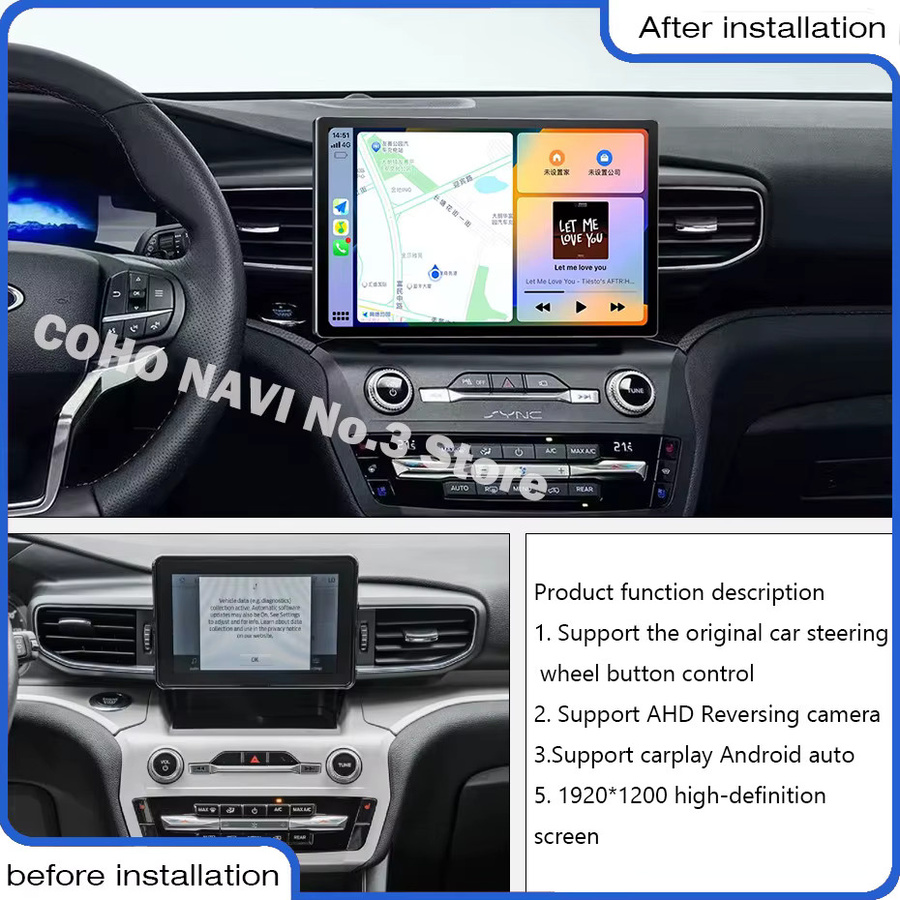 COHO Android 15 Auto-Multimedia-Videoplayer für Ford Explorer 2020 mit 13,1 Zoll Display, GPS-Navigation, CarPlay und 4G Unterstützung, Schwarz - Bild 3
