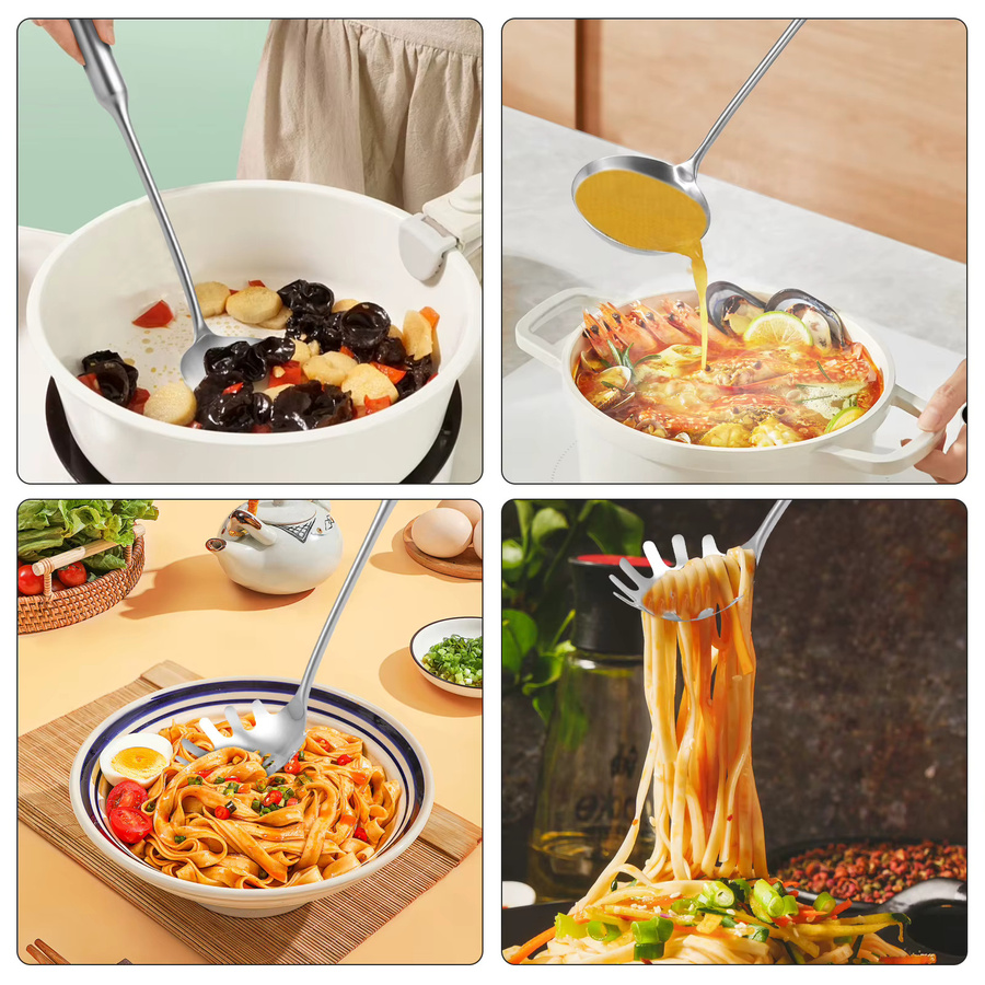 Willstar Suppenkelle und Spaghetti-Löffel-Set aus Edelstahl in Silber - Bild 4