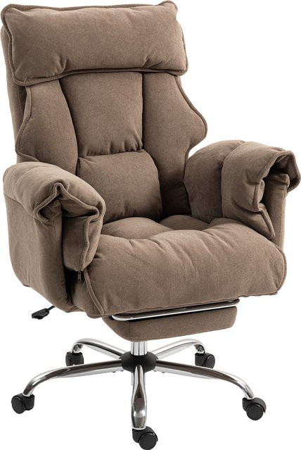 HOMCOM Ergonomischer Bürostuhl mit Samtoptik und Fußstütze, Höhenverstellbarer Drehstuhl mit Polsterung, Hellbraun - Bild 1
