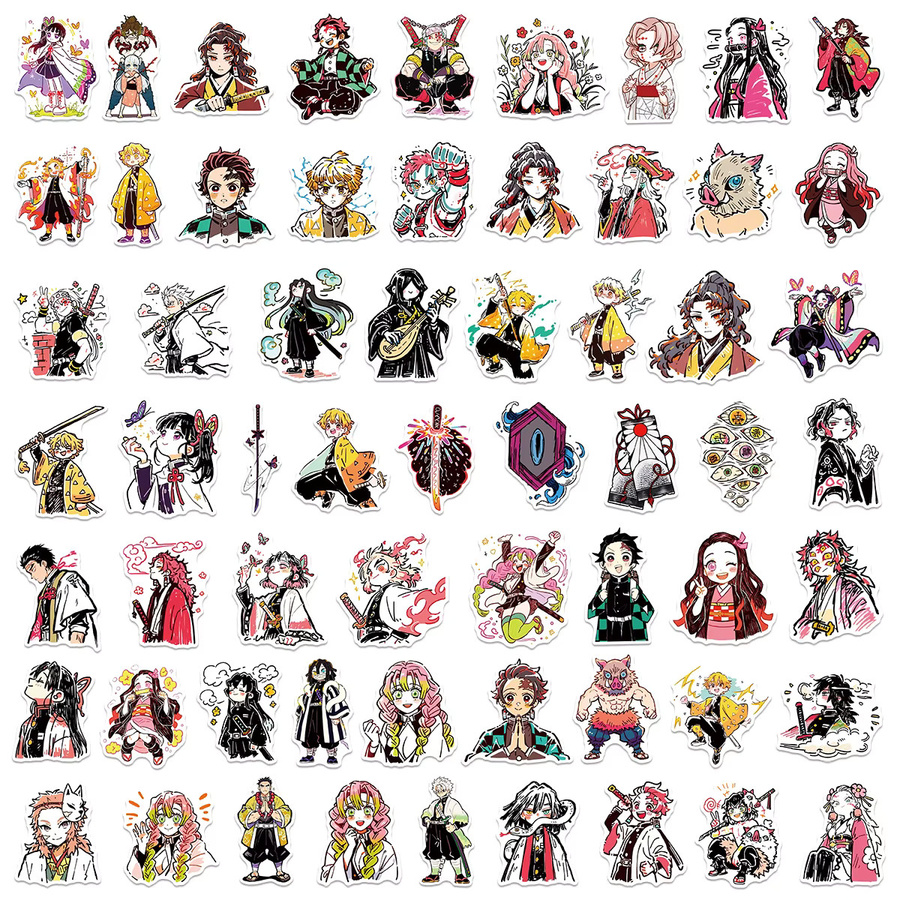 60 Stück Japanische Anime Demon Slayer Graffiti-Aufkleber von Bandai, wasserfeste Sticker Set in Multicolor für Handy, Laptop und Wasserflaschen - Bild 3