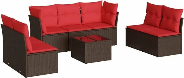 vidaXL 8-teilige Garten-Sofagarnitur in L-Form aus braunem PE-Rattan mit Tisch und UV-beständigen Kissen - Bild 1
