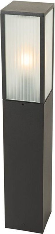Qazqa Charlois Pollerleuchte Schwarz aus Aluminium und Glas mit geripptem Glas, Höhe: 80 cm, IP44, E27 - Bild 1