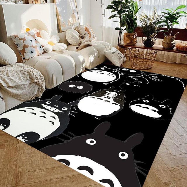 Miniso Küchenmatte mit Anime Totoro und No Face Motiv, schwarz, rutschfest und waschbar, B/T: 80 x 50 cm - Bild 1