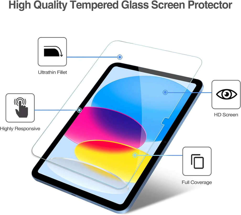 QIJUN 2er Pack Displayschutz aus 9H gehärtetem Glas für iPad 10. Generation (2022) und 11. Generation (2025) 10,9''/11'' Transparent Anti-Kratz-Schutzfolie - Bild 2