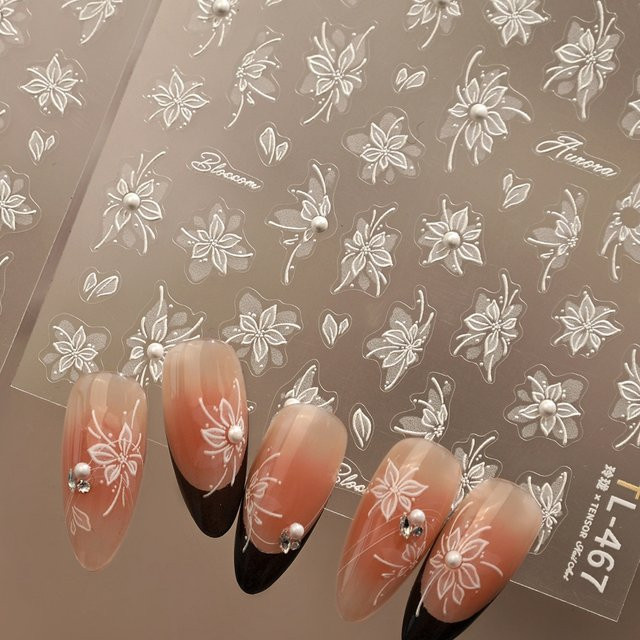 Rhstoe Nagelaufkleber 5D Blumen mit Perlen, Glänzend - Bild 1
