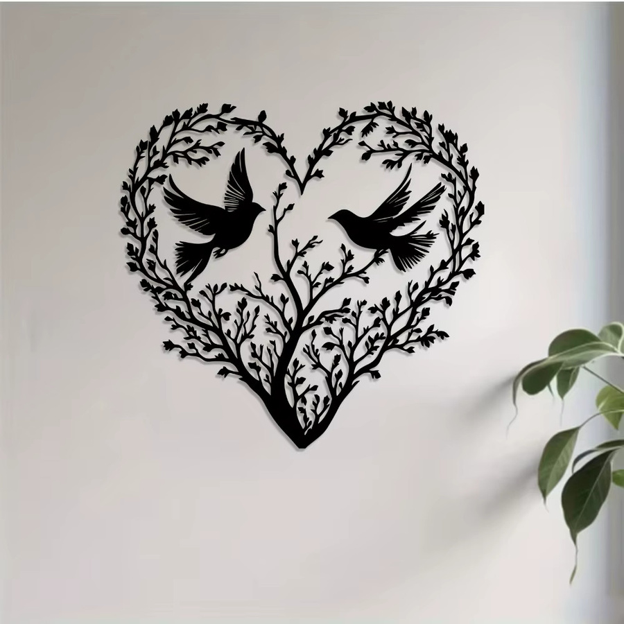 CIFBUY Metall-Wandkunst Herzbaum mit Vögeln in Schwarz als Natur-Dekoration - Bild 2