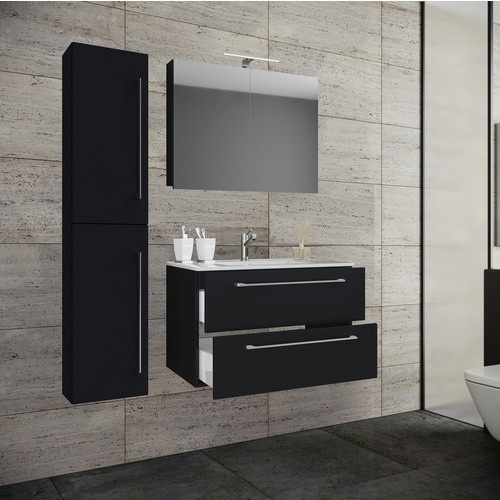 VCM Badmöbel-Set Badinos, 4-teilig mit Spiegelschrank, Unterschrank, Waschbecken und Hochschrank, schwarz matt, B/H/T: 61 x 52 x 46,4 cm - Bild 2