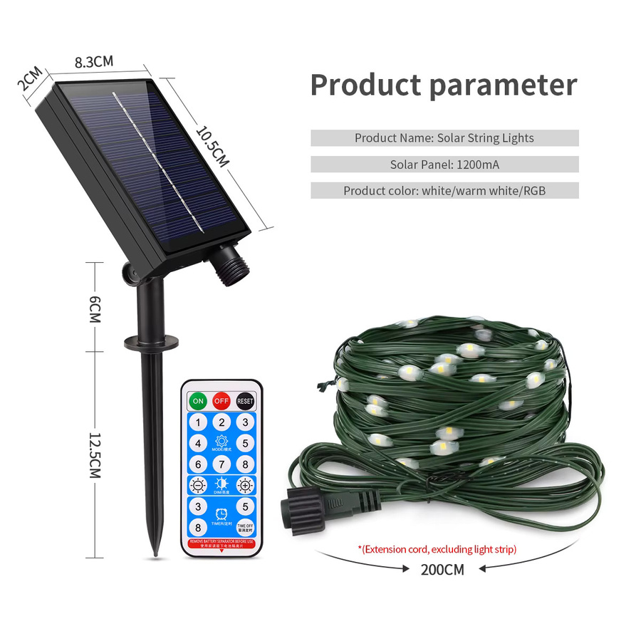 Lcamaw Solar LED Lichterkette mit Lederdraht in Warmweiß für Garten, Hochzeit und Weihnachten, 24V - Bild 2