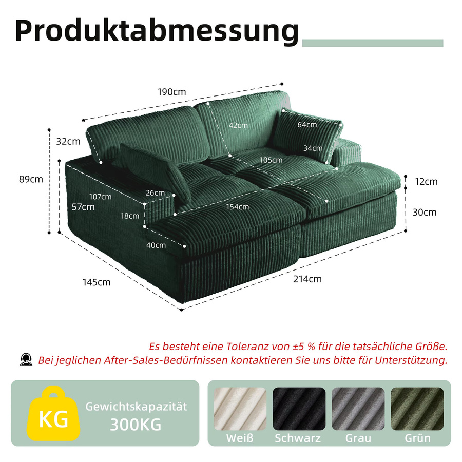 Vankel Modernes 2-Sitzer Modulsofa aus Cord in Grün und Beige mit ergonomischem Design - Bild 7