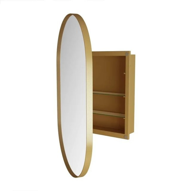 PXloue Spiegelschrank Gold mit Metallrahmen und verstellbaren Glasablagen zur Wandmontage - Bild 1