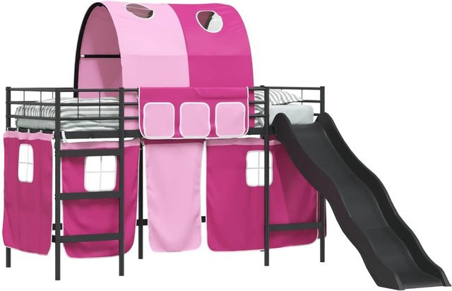 vidaXL Kinder-Etagenbett aus Metall in Schwarz und Pink mit Hausrahmen B/T/H: 90 x 190 x 166 cm - Bild 1