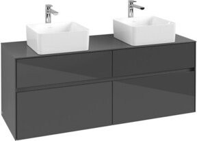 V&B Waschtischunterschrank Collaro in Glossy Grey mit B/H/T: 140 x 54,8 x 50 cm für 2 Waschbecken und LED-Beleuchtung 10 W - Bild 1
