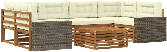 vidaXL Outdoor-Sofagarnitur L-Form aus Akazienholz mit 7 Kissen in Natur und Creme - Bild 1