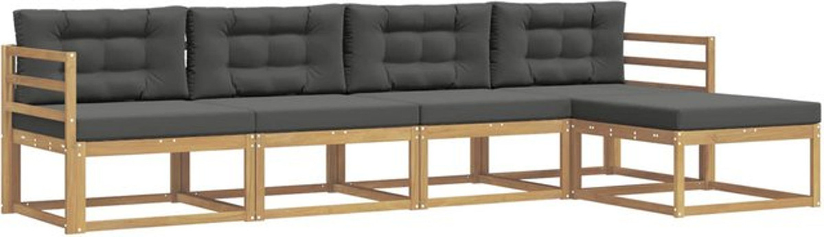 vidaXL Outdoor-Sofagarnitur aus Akazie und Polyester in Weiß und Anthrazit, 4-teiliges Loungemöbel-Set im modernen Design - Bild 1