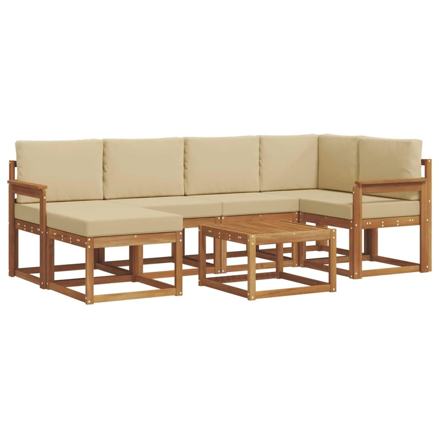 vidaXL Outdoor-Sofagarnitur L-Form aus Akazienholz mit Kissen und Couchtisch in Braun und Beige - Bild 2