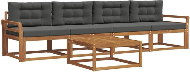 vidaXL Outdoor-Sofagarnitur aus Akazienholz mit Kissen in Anthrazit und Braun - Bild 1