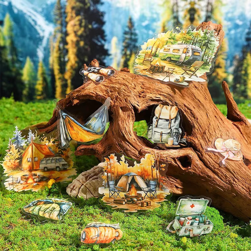 WaldAlien Supplies Camping Landschaft Aufkleber Set aus PET-Material, 20 Blatt, Braun und Mehrfarbig, B: 13,1 cm x H: 9,5 cm - Bild 4