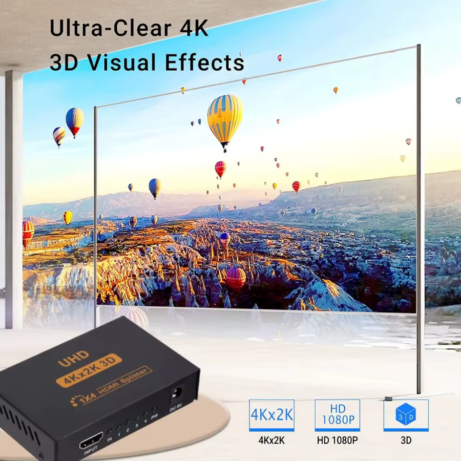 LccKaa HDMI Splitter 1x4 Full HD 4K Audio Video Verteiler in Schwarz - Bild 5