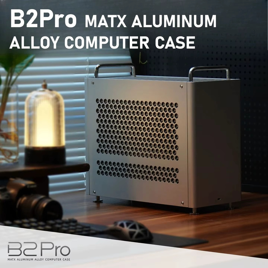 B2Pro MATX Computergehäuse aus Aluminiumlegierung in Silber, Desktop-Chassis kompatibel mit Micro-ATX, ATX und SFX Netzteilen sowie 240mm Wasserkühlung - Bild 2
