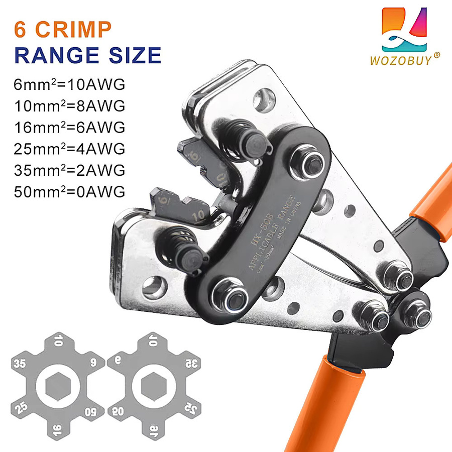 WOZOBUY Sechskant-Crimpzange HX-50B für Rohrklemmen und Kabelschuhe, 6–50 mm2/AWG 10–1/0, Orange - Bild 3