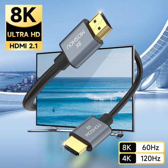 MOSHOU HDMI 2.1 Ultra High Speed Kabel in Schwarz für 8K@60Hz und 4K@120Hz mit HDR 10 und eARC - Bild 1
