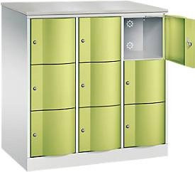 C+P Schließfachschrank Resisto mit 9 Fächern und 3 Abteilen, Stahl, Lichtgrau/Clowngrün, B/T/H: 114,8 x 64,0 x 125,5 cm - Bild 1