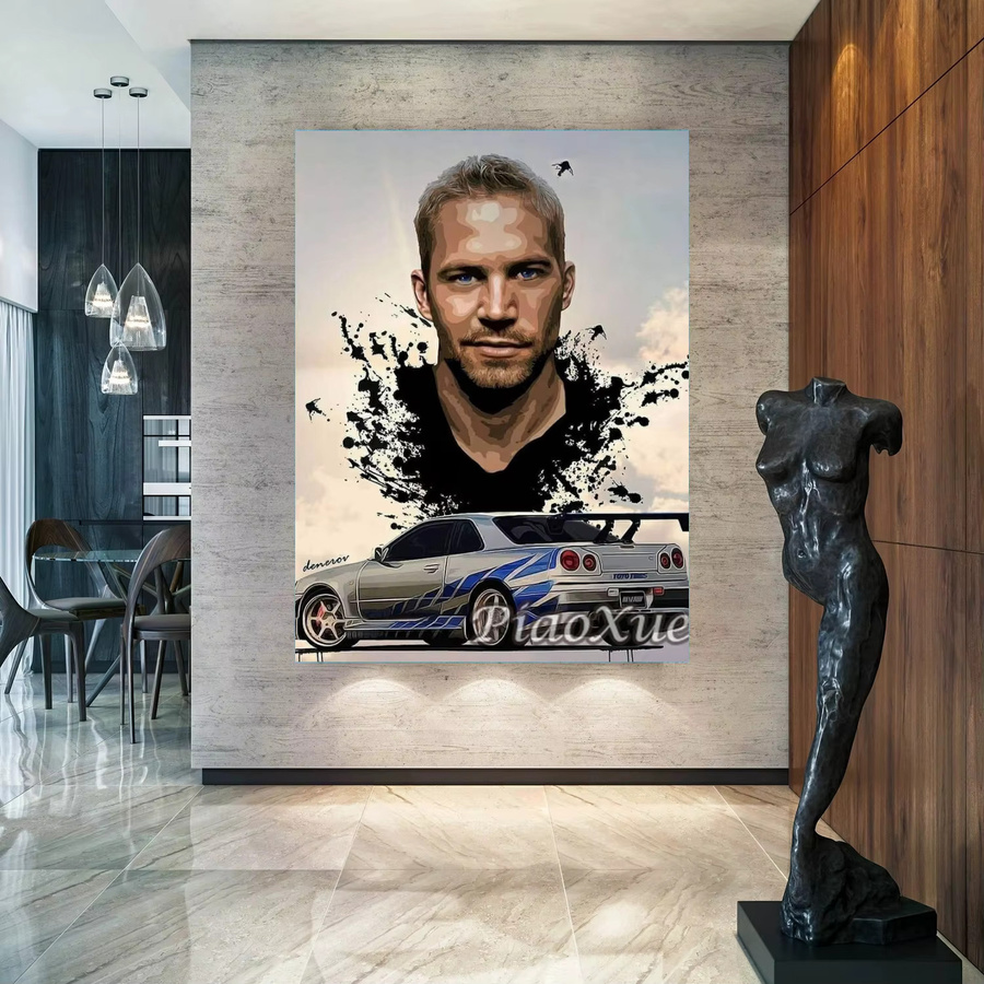 YUTTEE Diamant-Malerei Fast And Furious Motiv mit Paul Walker und Auto als Mosaik-Strass-Kreuzstich-Set in Multicolour zur Wanddekoration - Bild 4