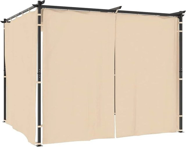 vidaXL Pavillon mit Vorhängen und 3 Seitenwänden in Creme und Beige aus Stahl und Polyester, B x T x H: 300 x 300 x 230 cm - Bild 1