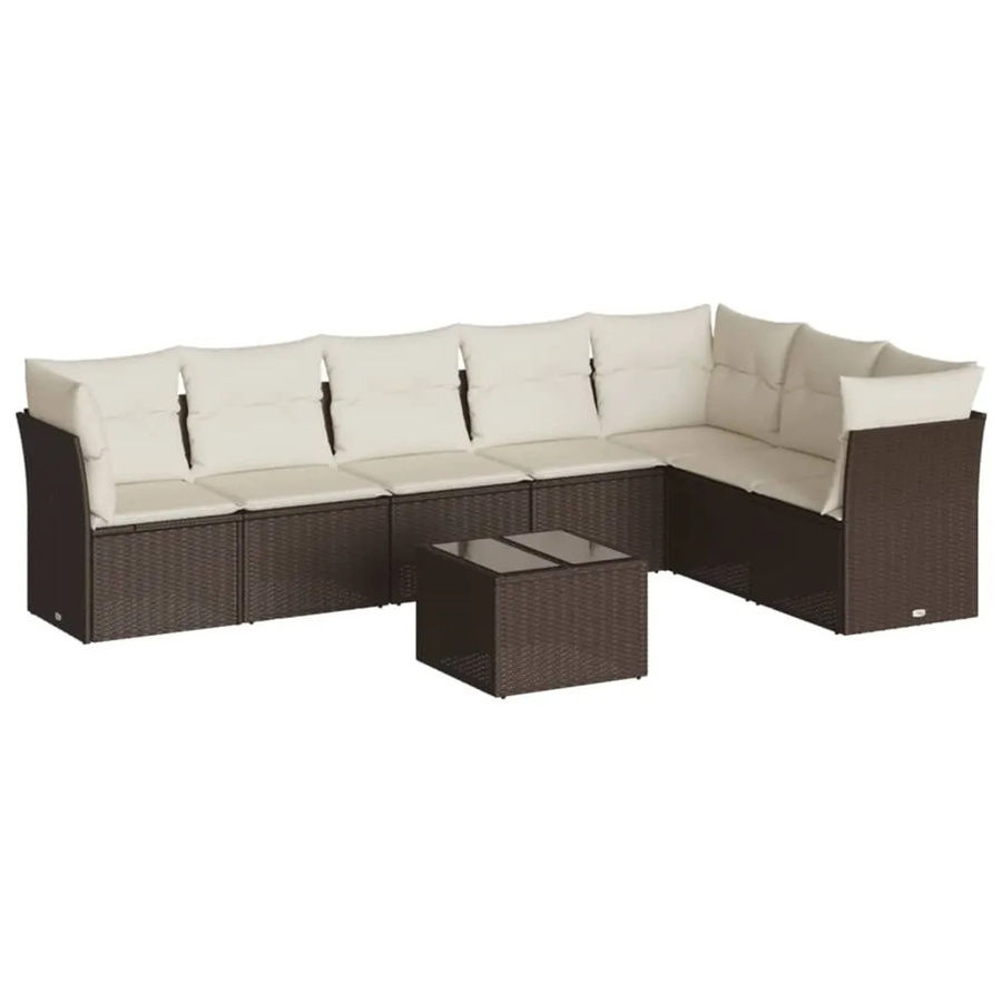 vidaXL 8-teilige Garten-Sofagarnitur in L-Form aus braunem Poly-Rattan mit Tisch und Polsterkissen - Bild 2