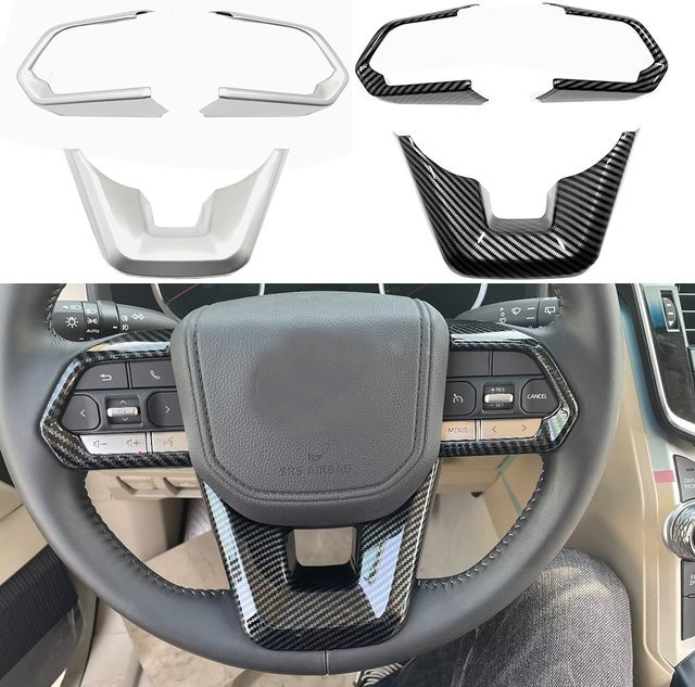 Zieraufkleber für das Lenkrad von Toyota Land Cruiser 300 in Silber und Kohlefaser-Optik - Bild 1