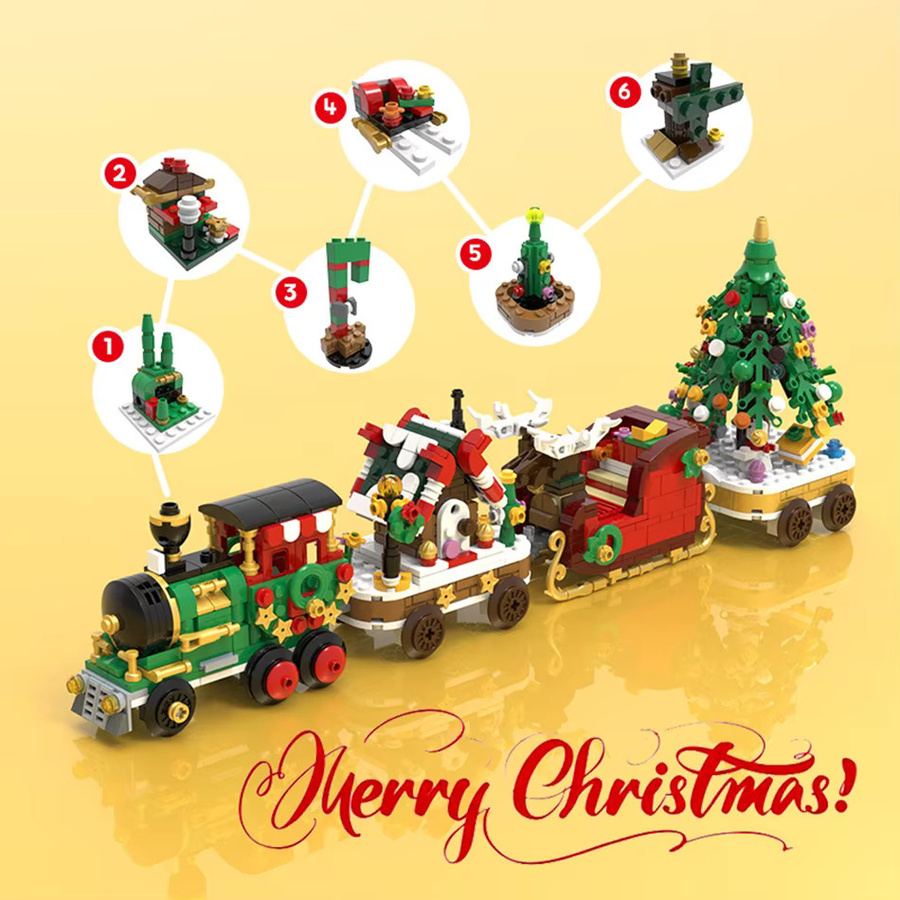 CONUSEA Mikrobausteine Weihnachts-Schlitten und Kutsche DIY Montage Set aus Kunststoff, Mehrfarbig - Bild 5